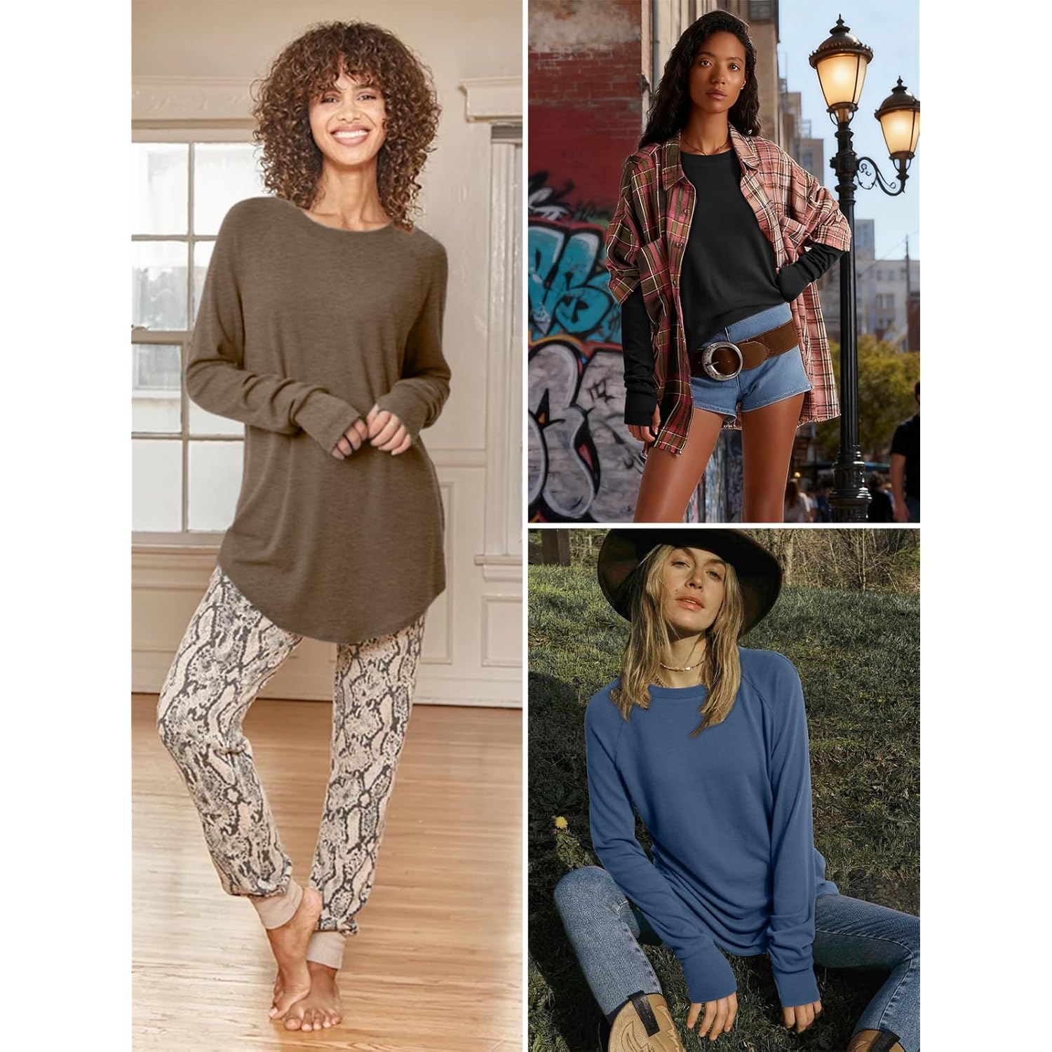 Womens Tunic Tops Long Sleeve Thumb Hole Shirts Fall Sweater Crew Neck Winter Fashion Clothes 2025