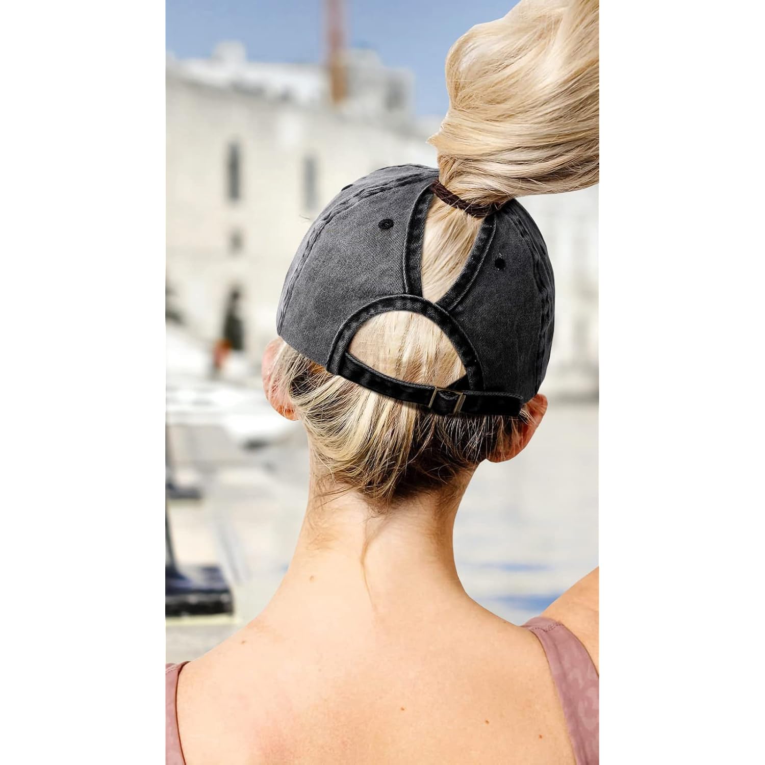 Womens Vintage Washed Distressed Baseball-Cap with Ponytail Hole Sport Golf Hat