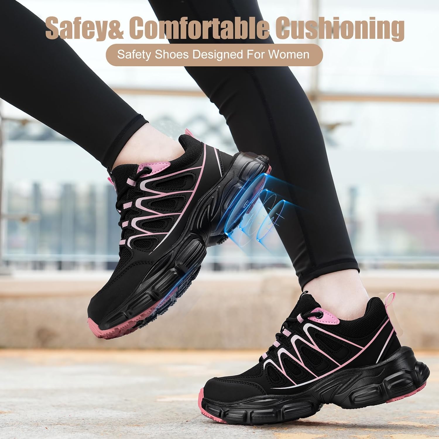 Hogent Steel Toe Shoes For Women Men Wide Non Slip Work Sneakers Indestructible Shoes Lightweight Breathable Construction Sneakers Puncture Proof Ergonomic Design