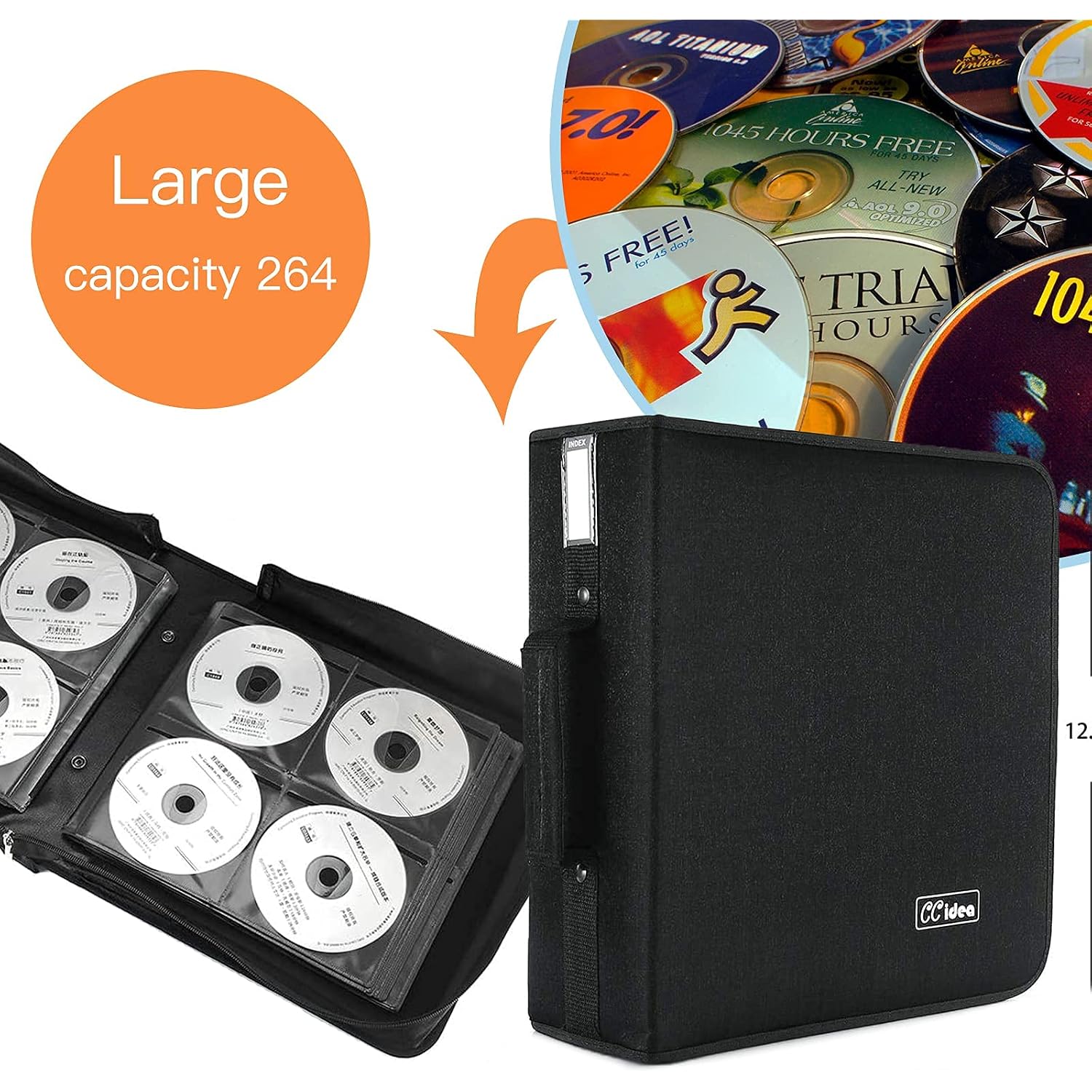 Ccidea Cd Case Dvd Case Storage Holder-264 Capacity,Media Binder, Cd Wallet, Disc Booklet, L11.4 X W 6.4 X H3.5 Inch (Black)