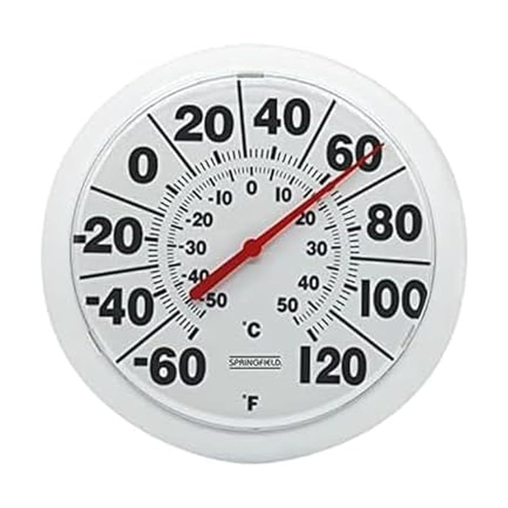 Springfield Indoor Outdoor Big And Bold Dial Thermometer, Wireless Thermometer With Easy To Read Large Numbers For Patio, Pool, And Indoor Areas, 8-Inch, White