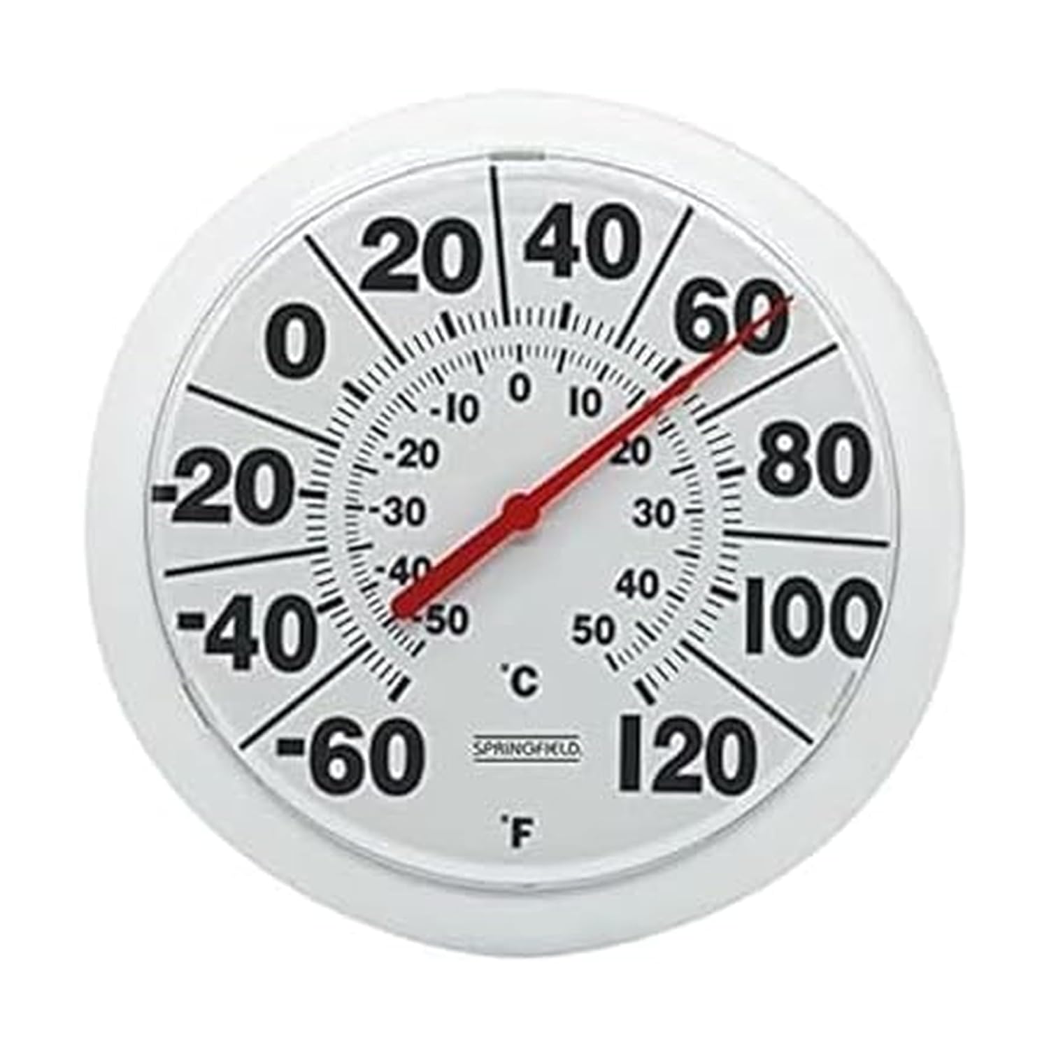 Springfield Indoor Outdoor Big And Bold Dial Thermometer, Wireless Thermometer With Easy To Read Large Numbers For Patio, Pool, And Indoor Areas, 8-Inch, White