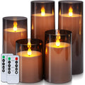Homemory Gray Flickering Flameless Candles, Battery Operated Acrylic Led Pillar Candles With Remote Control And Timer, Halloween Decor, Set Of 5