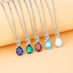 FANCIME 14K Solid White Gold Teardrop Pendant with Diamond Birthstone Necklace