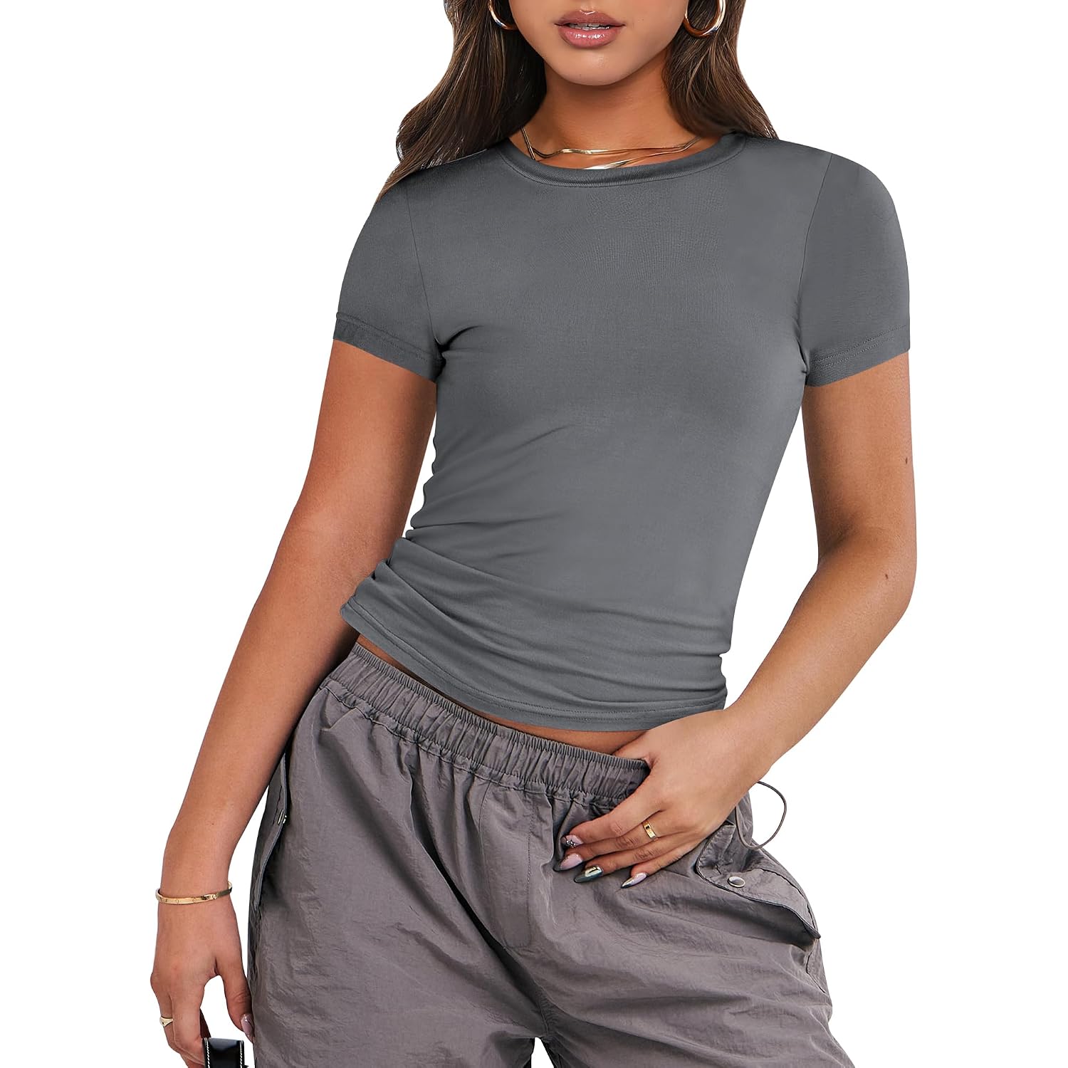 Anrabess Women’S 3 Pack Short Sleeve Shirts 2026 Crop Tops Tight Fitted Basic Tees Workout T Shirts Y2K Clothes Summer Outfit