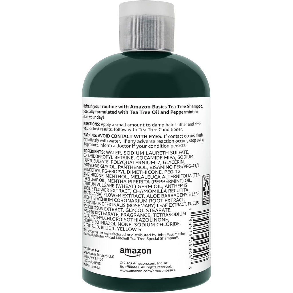 Amazon Basics Tea Tree Oil Shampoo for Hair, with Peppermint, 10.14 fl oz, Pack of 1