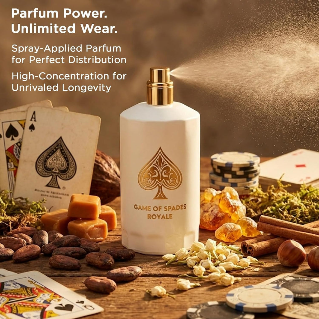 Jo Milano Game Of Spades Royale Parfum Spray | 3.4 Oz (100Ml) | Oud Wood, Amber, Musk, Floral, Caramel Scent | Long Lasting Fragrance For Men And Women (Unisex)
