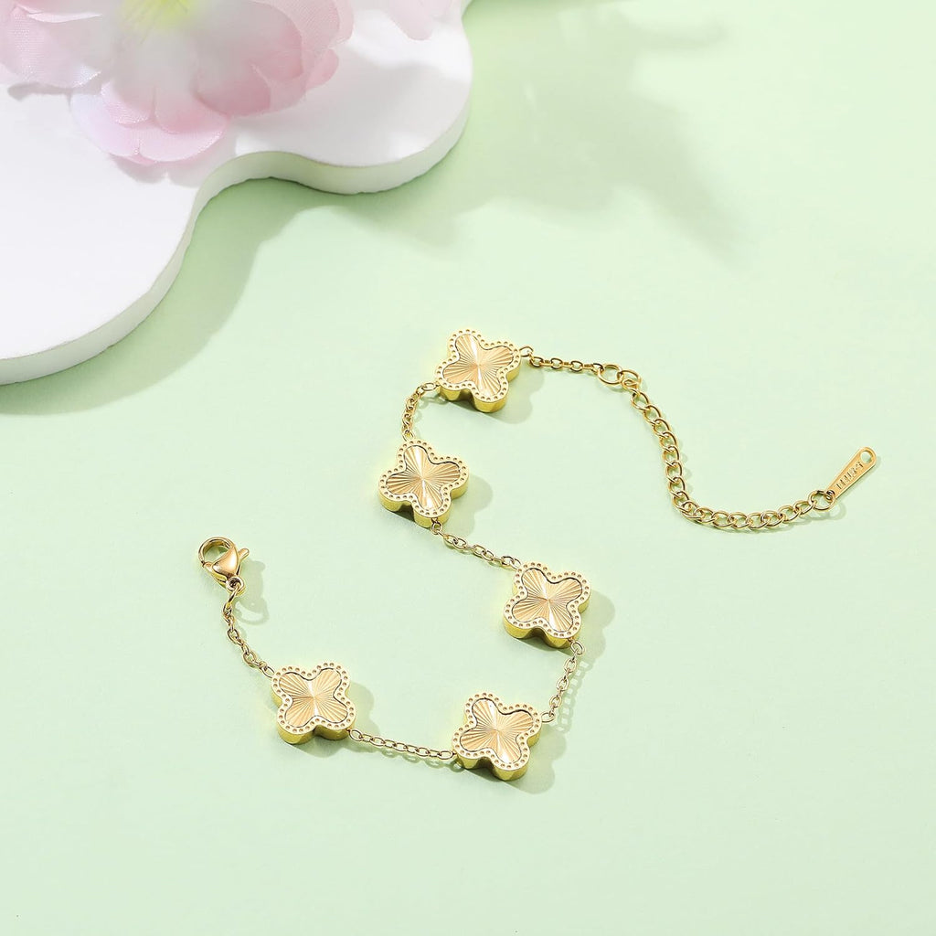AIPPK 18K Gold Plated Clover Bracelet Dupes Gold Danity Bracelet for Women Flower Four Leaf Bracelets Lucky Jewelry Gifts for Women