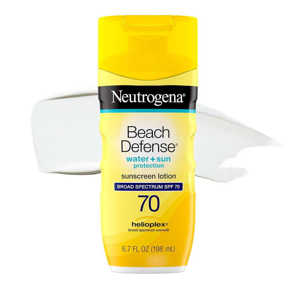 Neutrogena Beach Defense Sunscreen Lotion Spf 70 Broad Spectrum Uva Uvb Protection Lightweight Water Resistant Up To 80 Minutes Beach-Strength Sun Protection For Whole Family, 6.7 Fl Oz