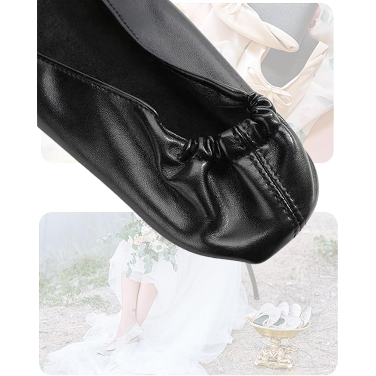 Stylish Foldable Ballet Flats For Women Portable Roll Up Travel Shoes For Wedding Bridesmaid Includes Carrying Pouch
