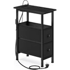 Songmics Side Table With Led Light, Narrow End Table With 2 Drawers, Nightstand With Charging Station, Bedside Tables For Small Space, Living Room, Bedroom, Ink Black, Bellah Collection Ulgs002B101