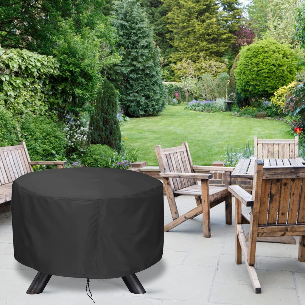 Lbting Fire Pit Cover, 48 Inch Cover For 45-48 Inch Round Firepit, Waterproof Windproof Dustproof Uv-Resistant Heavy Duty Cover For Outdoor Patio Firepit Table - Black