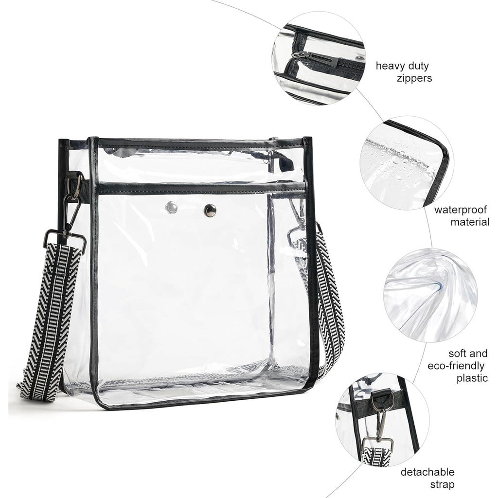 Bluome Clear Bag for Stadium Events 12x12x6, Clear Purses Stadium Bag Crossbody Purses for Concerts Football Games Travel