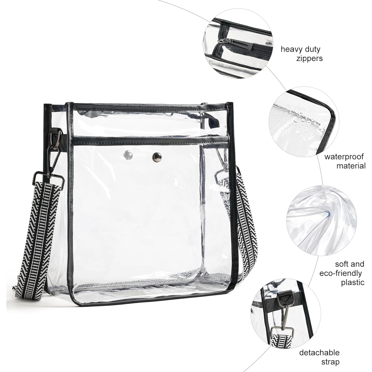 Bluome Clear Bag for Stadium Events 12x12x6, Clear Purses Stadium Bag Crossbody Purses for Concerts Football Games Travel
