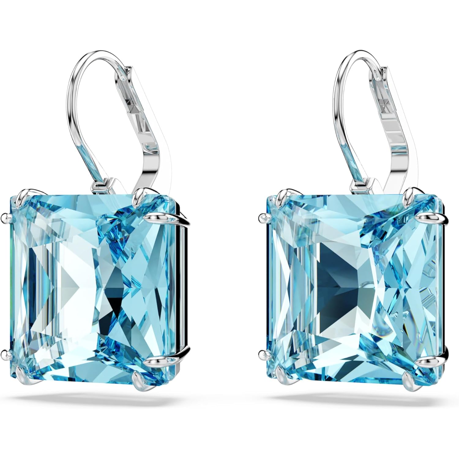 Swarovski Millenia Earrings, Square cut crystal, Blue, Rhodium plated