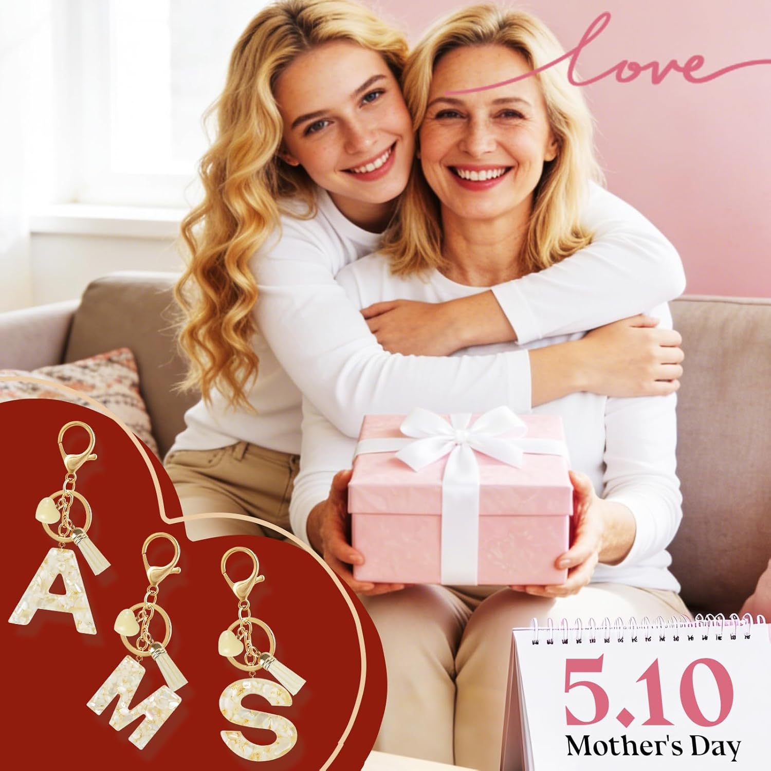 Fmeida Bag Charms Initial Keychains for Women, Personalized Keyrings, Custom Name Keychain