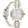 Seiko Sut068 Watch For Women - Diamond Collection - With 18 Diamond Accents, Solar Power, Mother-Of-Pearl Dial, Two-Tone Gold Stainless Steel Case & Bracelet, And Water-Resistant To 50M