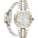 Seiko Sut068 Watch For Women - Diamond Collection - With 18 Diamond Accents, Solar Power, Mother-Of-Pearl Dial, Two-Tone Gold Stainless Steel Case & Bracelet, And Water-Resistant To 50M