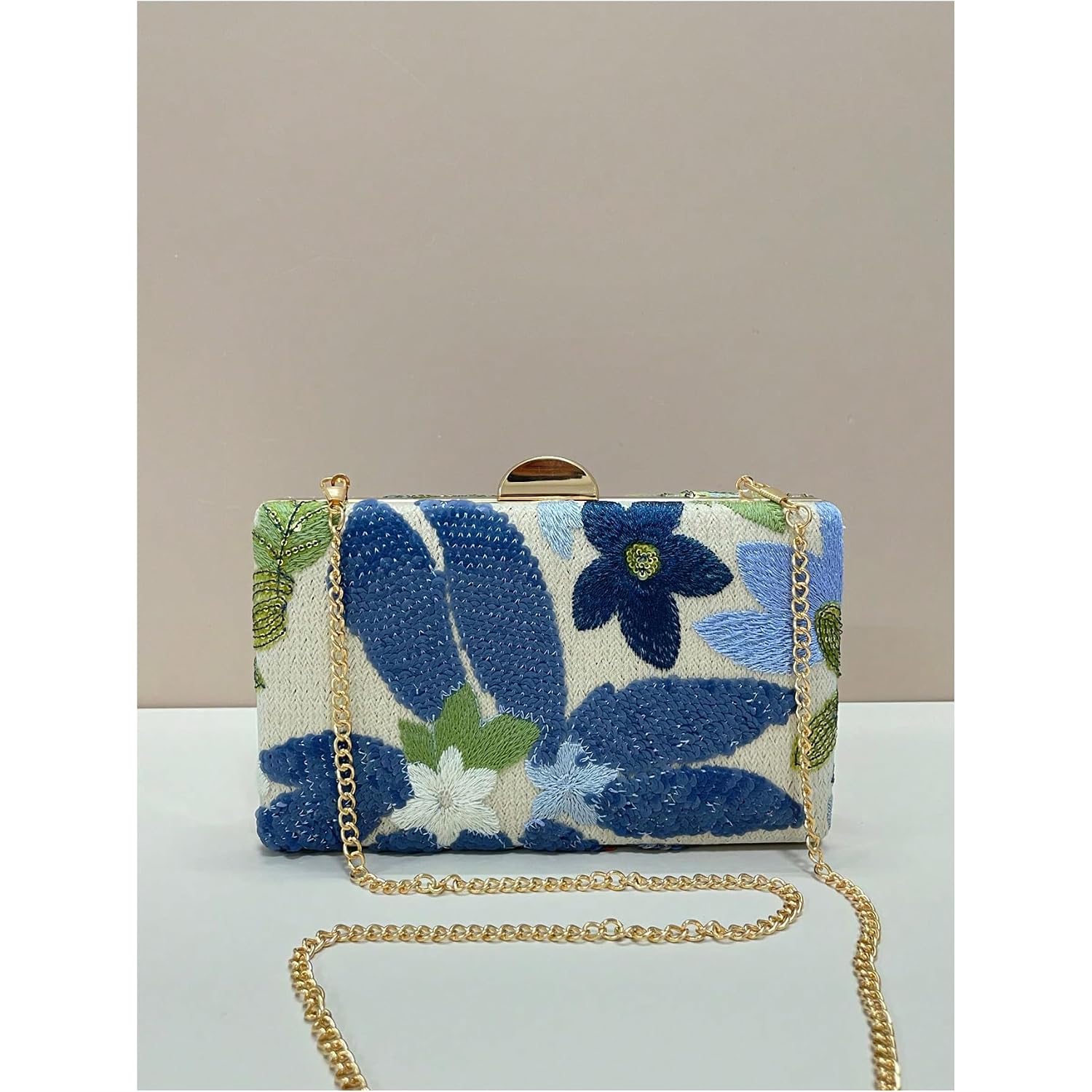 Women'S Sequin Floral Embroidery Evening Beaded Clutch Bags Elegant Mini Crossbody Purses Wedding Party Bag