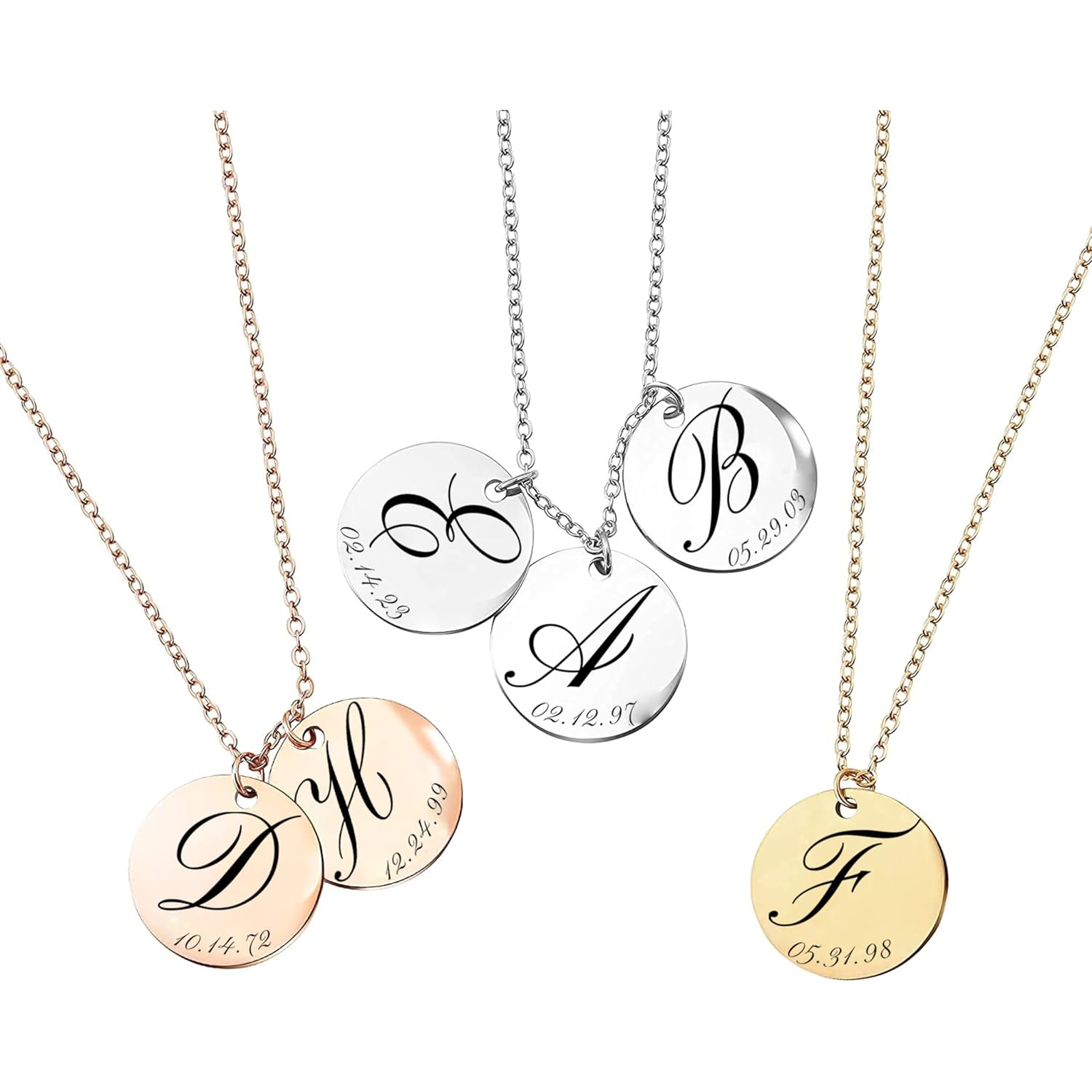MignonandMignon Personalized Initial Necklace with Date Engraved | Gold Coin Disc Pendant for Women | Dainty Letter Necklace Gift for Mom Teen Girls Mothers Day Birthday