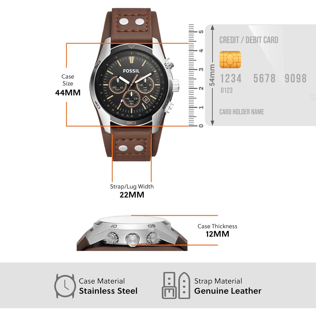 Fossil Men'S Watch, Coachman Quartz Stainless Steel And Chronograph Leather Watch For Men