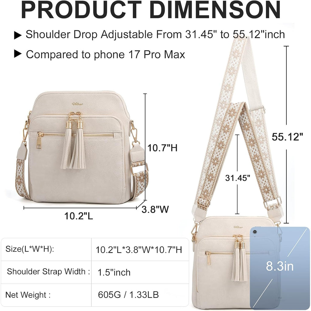 Women'S Leather Crossbody Bags Anti Theft Purses Rfid Blocking Handbags Trendy Travel Adjustable Strap Tassel