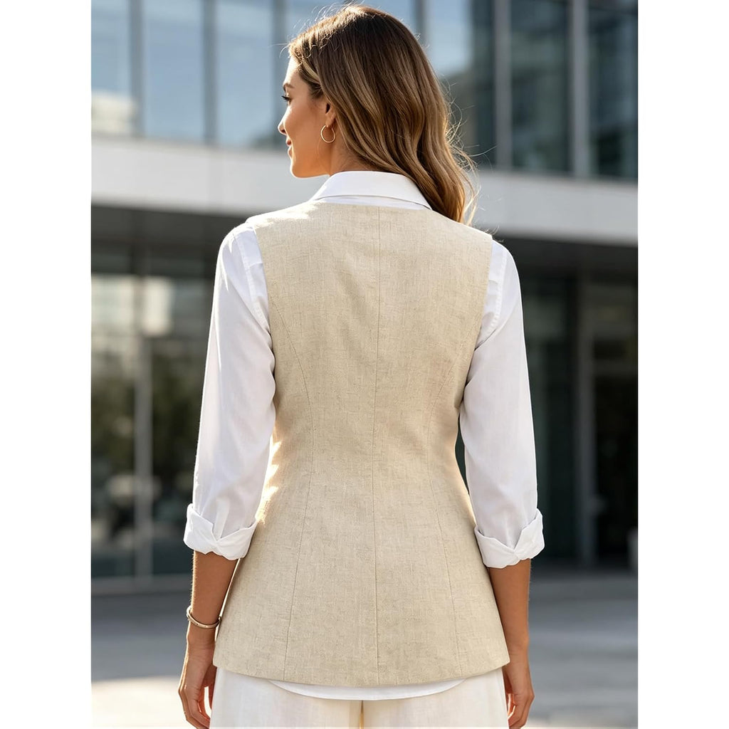 2026 Summer Women'S Linen Vest Tops - Lightweight Breathable Fully-Lined Fashion Casual Blazer With Pockets