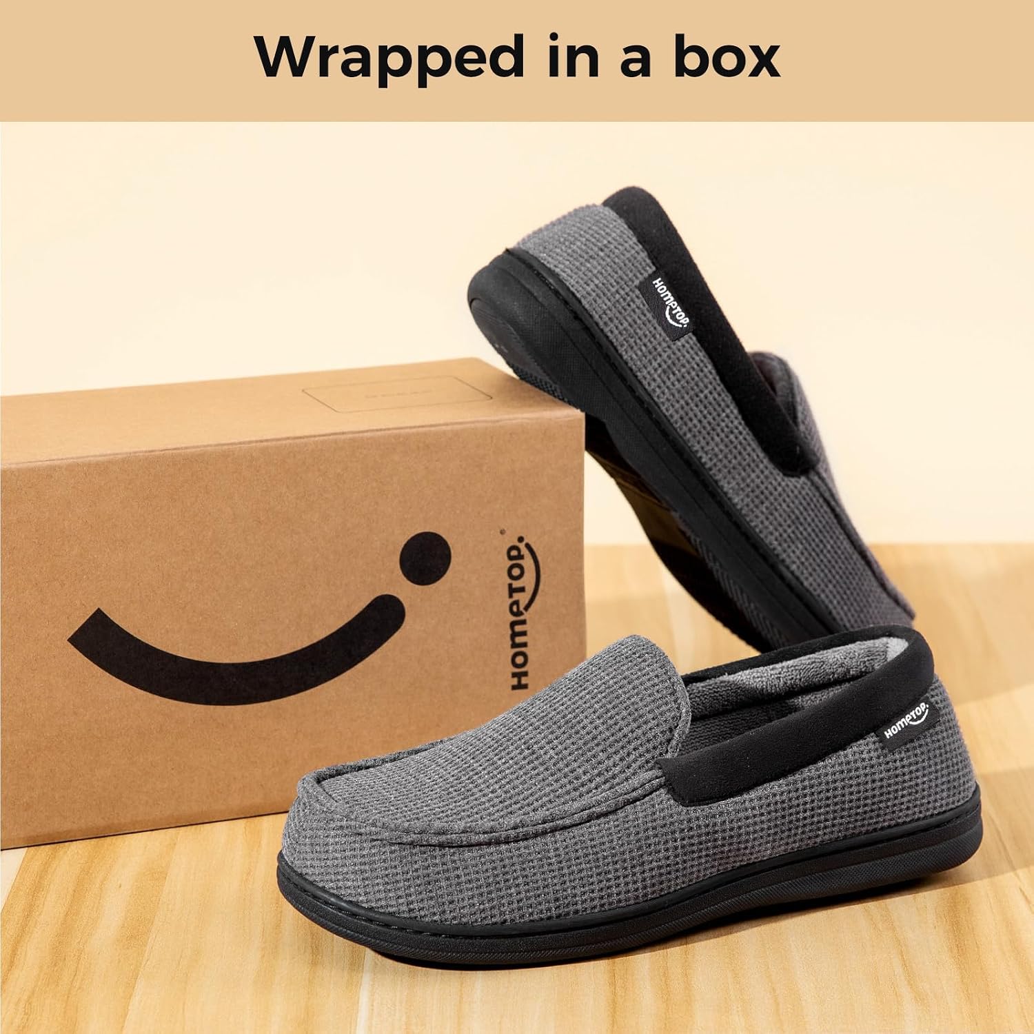 Hometop Men'S Knit Moccasin Slippers Memory Foam House Shoes Indoor Outdoor