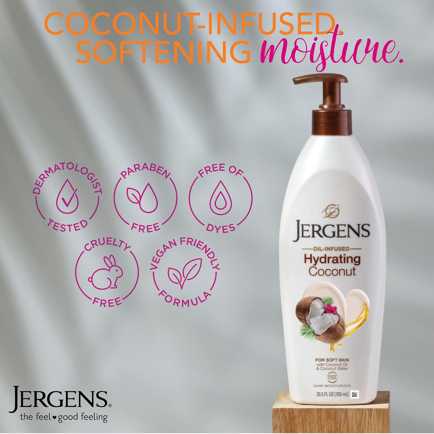 Jergens Hydrating Coconut Body Lotion, Hand And Body Moisturizer, Infused With Coconut Oil, Hydrates Dry Skin Instantly, Dermatologist Tested, 26.5 Oz