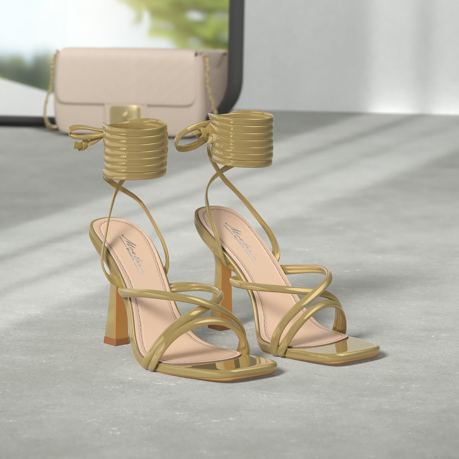 Mostrin Womens Sandals Strappy Heels For Women Lace Up Square Open Toe Heels Tie Up High Heeled Sandals For Prom, Party, Daily Wear