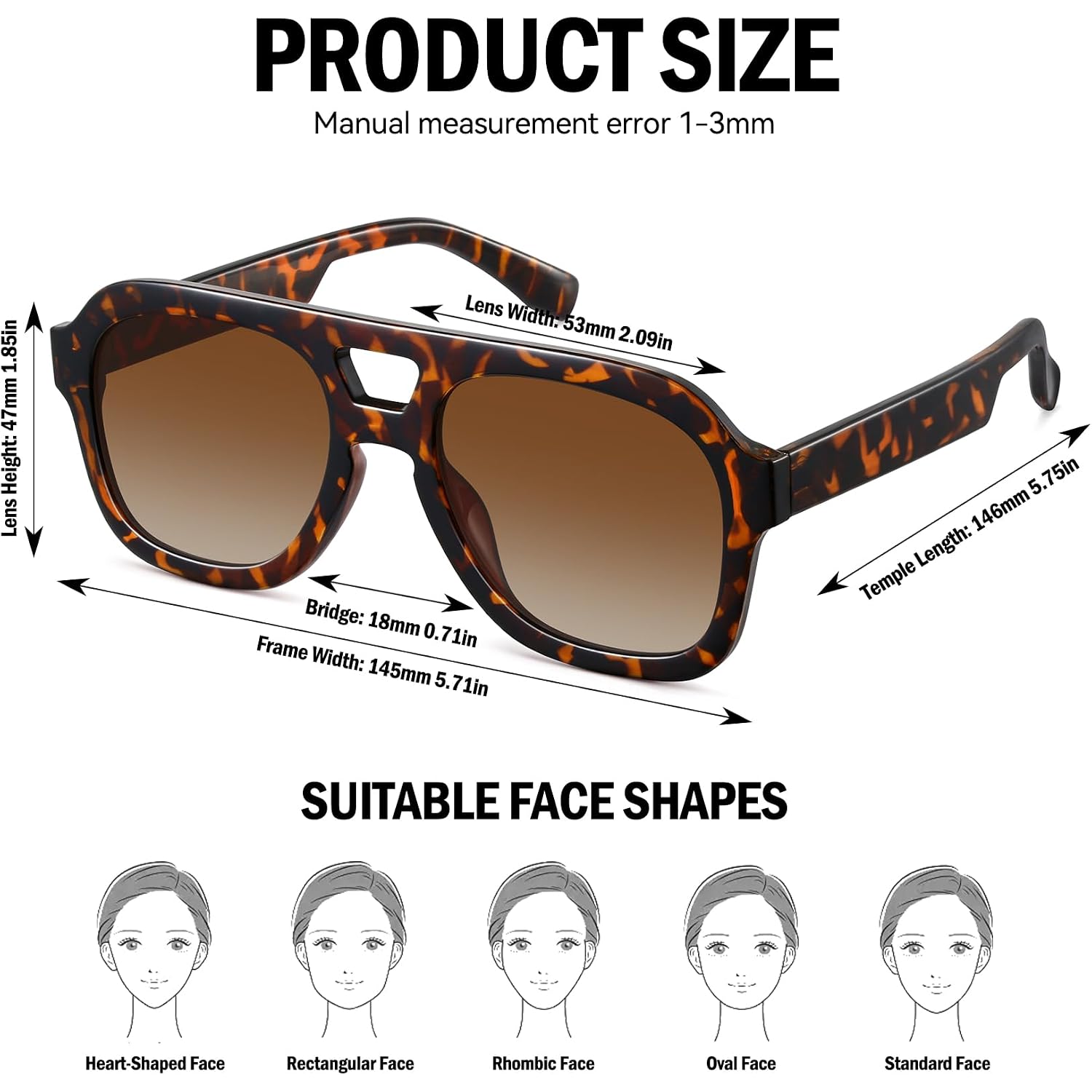 Oversized Flat Top Sunglasses For Women Men, Retro 70S Chunky Aviator Style With Double Bridge, Trendy Square Shades