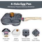 4‑Cup Nonstick Egg Pan Set with Lid – Aluminum Omelette Skillet for Breakfast, Includes Silicone Scraper, Oil Brush, Chopsticks & Cleaning Cloth – Compatible with Gas & Induction Cooktops (Black)