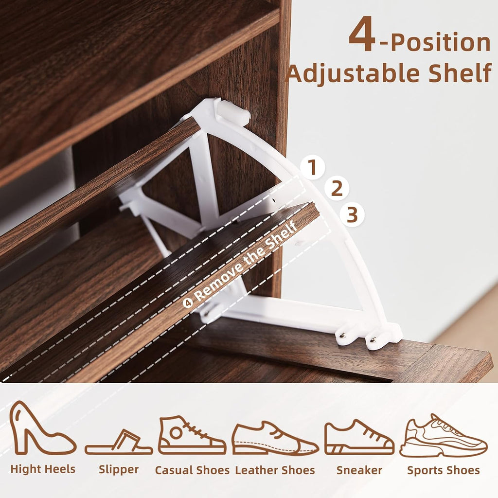 Rwyhg Shoe Cabinet Storage For Entryway With 2 Flip Drawers Open Storage Layer Rack Narrow Organizer Slim Hidden Wood Shoe Cabinet Furniture Walnut