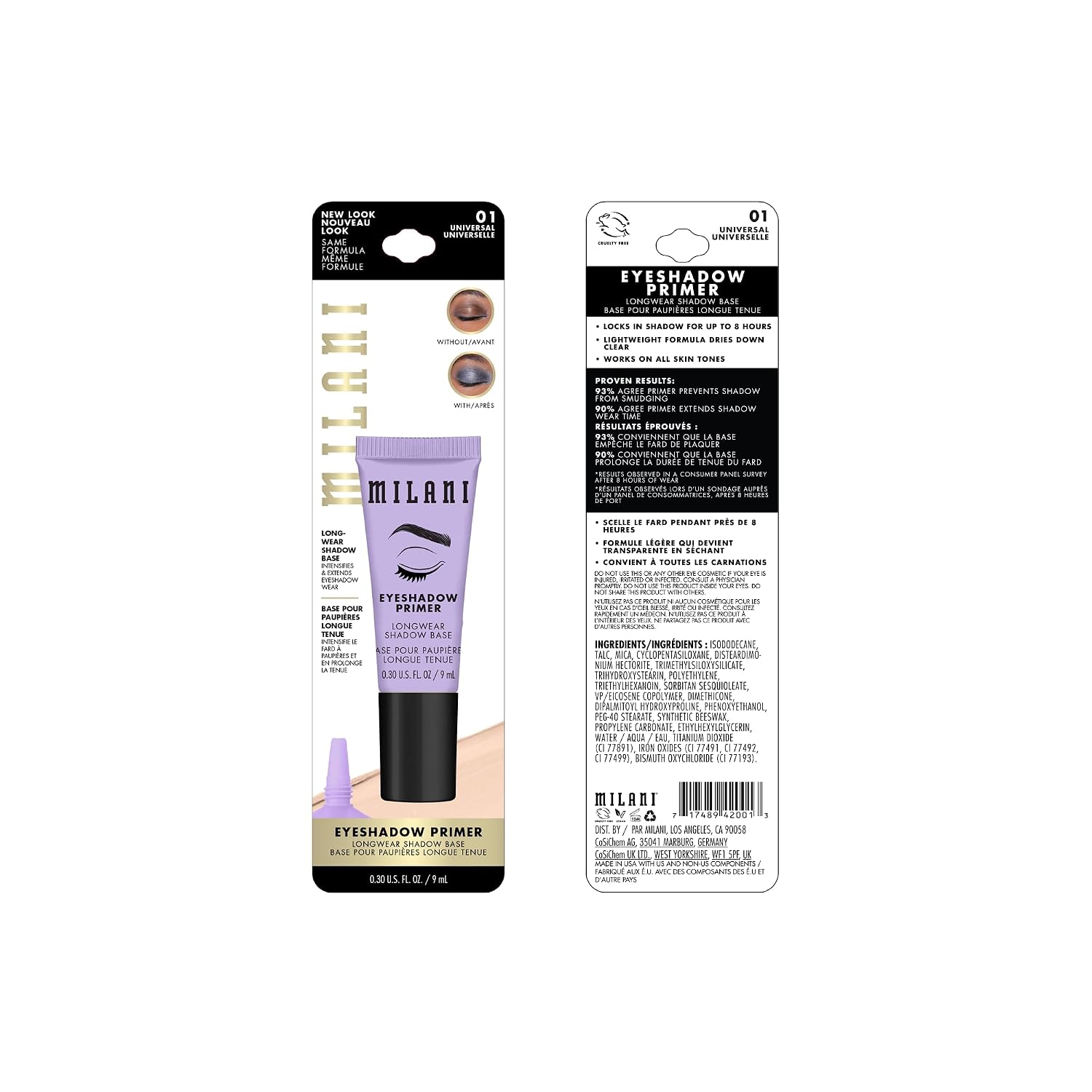 Milani Eyeshadow Primer - Clear Lightweight Eye Makeup Base For Crease-Proof Longwear - Preps Lids For Vibrant Color On All Skin Types - 1 Pack