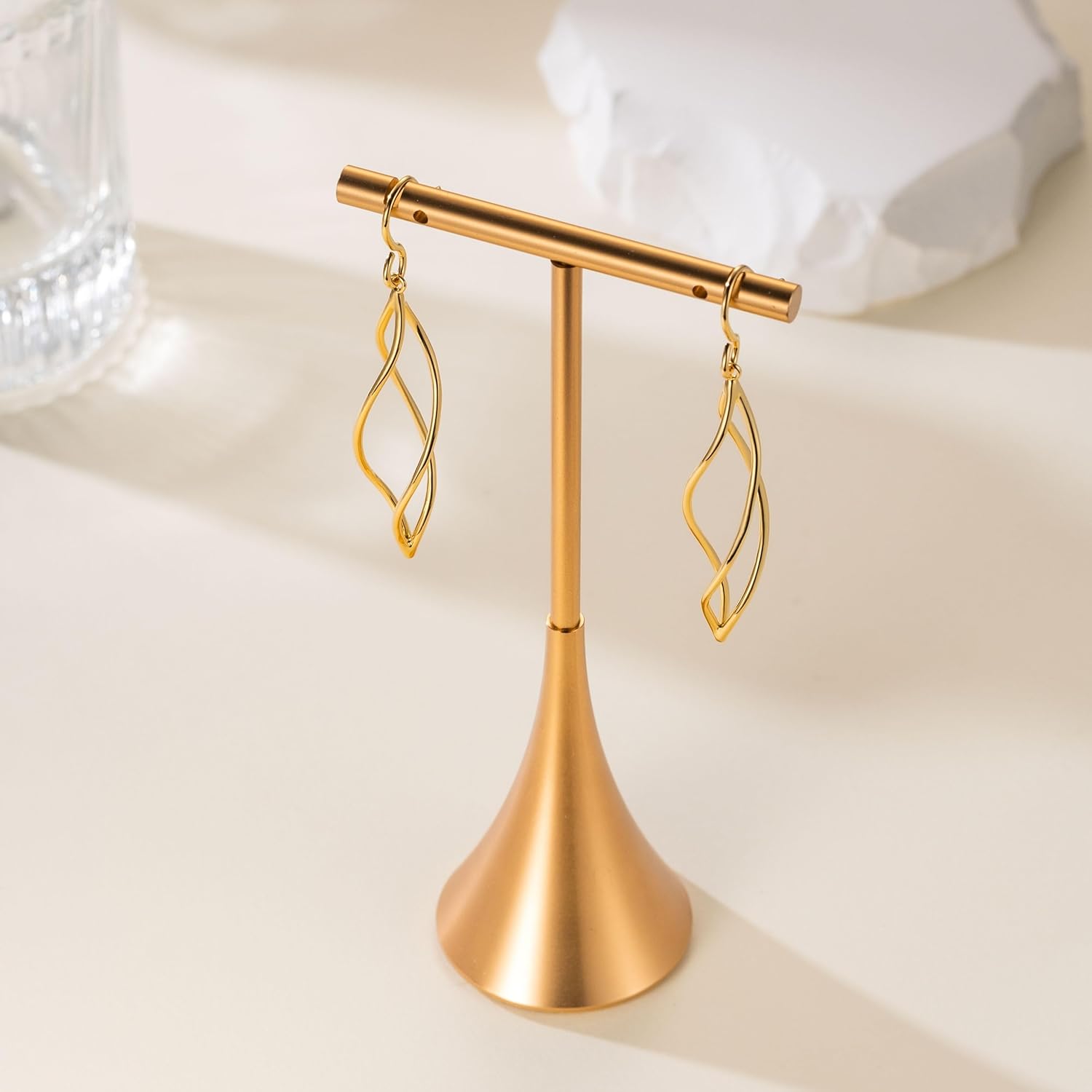 Gold Dangle Earrings 14K Gold Earrings for Women Dangling Earring Sleek Minimalist Twisted Lines Drop Earring for Women Trendy