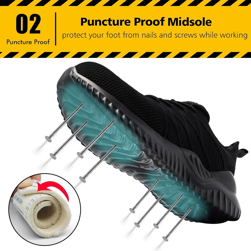 Tinefiy Steel Toe Shoes For Women Lightweight Comfortable Slip Resistant Safety Work Sneakers Cushion Puncture Proof Shoes Indestructible Shoe