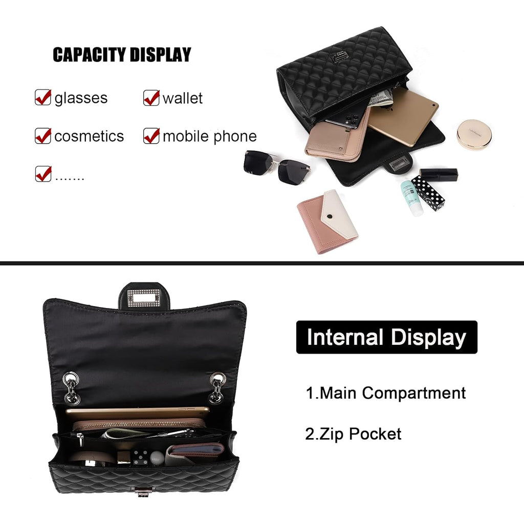 Gladdon Quilted Crossbody Purse for Women Trendy Ladies Shoulder Bag with Chain Designer Purses