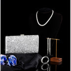 Kigeli 4 Pieces Women Rhinestone Evening Clutch Bag Bling Earring Necklace Bracelet for Wedding Graduation Prom