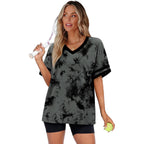 WIHOLL Womens T Shirts Loose Fit Short Sleeve Tees V Neck Color Block Summer Tops 2026 Fashion S-4XL 04 - Grey Tie Dye