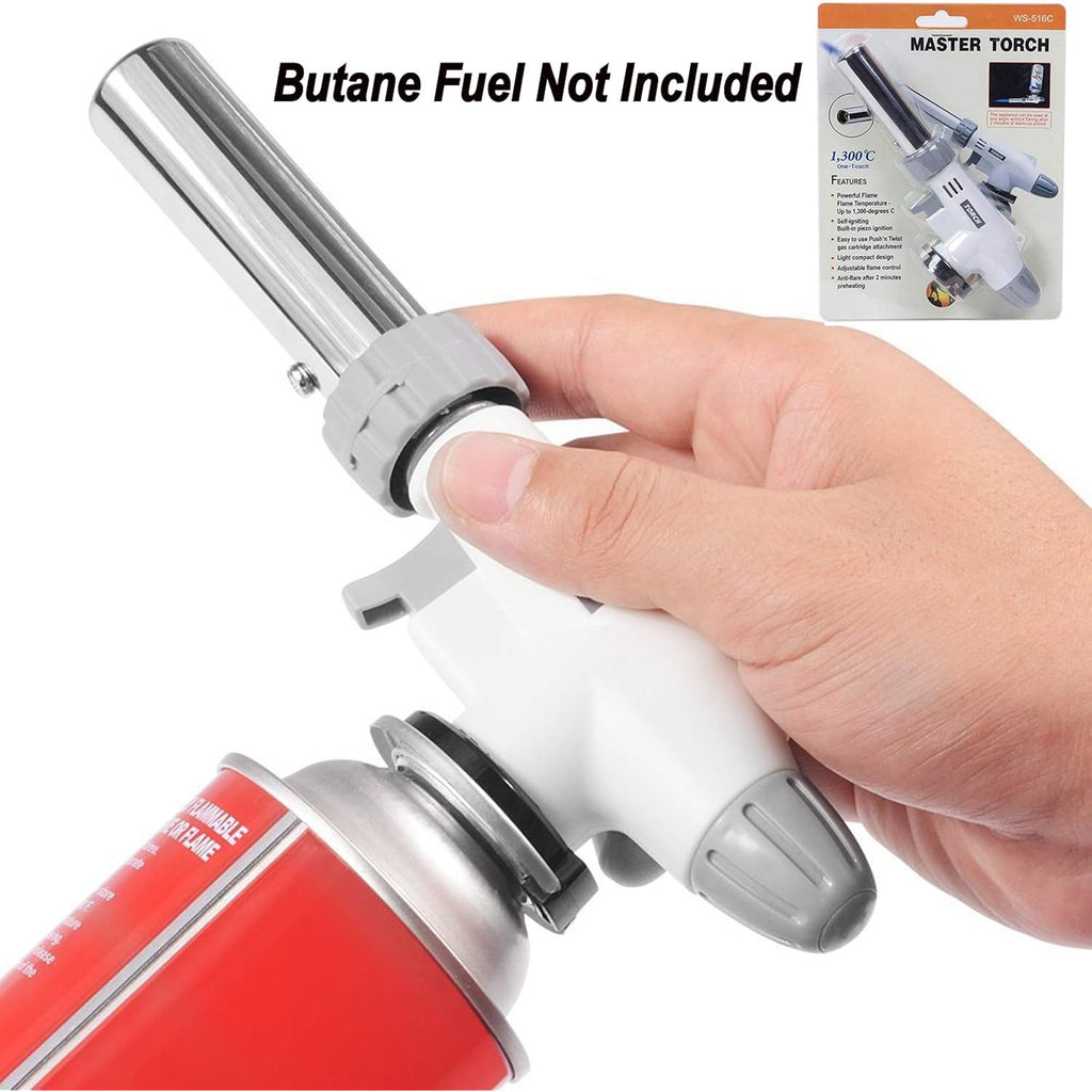 Butane Torch Blow Lighter Kitchen Culinary Torches Head | Reverse Use With Adjustable Flame, Ideal For Chef Cooking, Creme, Brulee, Bbq, Baking, Diy Soldering, Gas Not Included