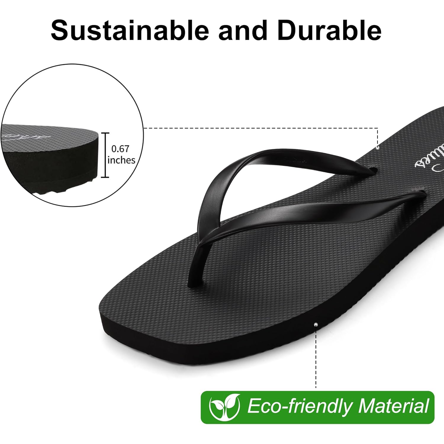 Shevalues Women'S Slim Square Toe Flip Flops Comfortable Summer Rubber Thong Sandals For Beach, Shower & Pool