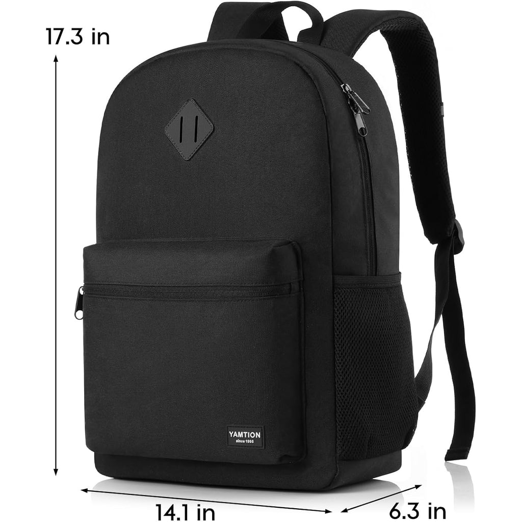 Yamtion Black Backpack For Women Men,Casual School Backpack Teen Boys And Girls 15.6 Inch Laptop Bookbag With Usb Charger For College High School Travel Business