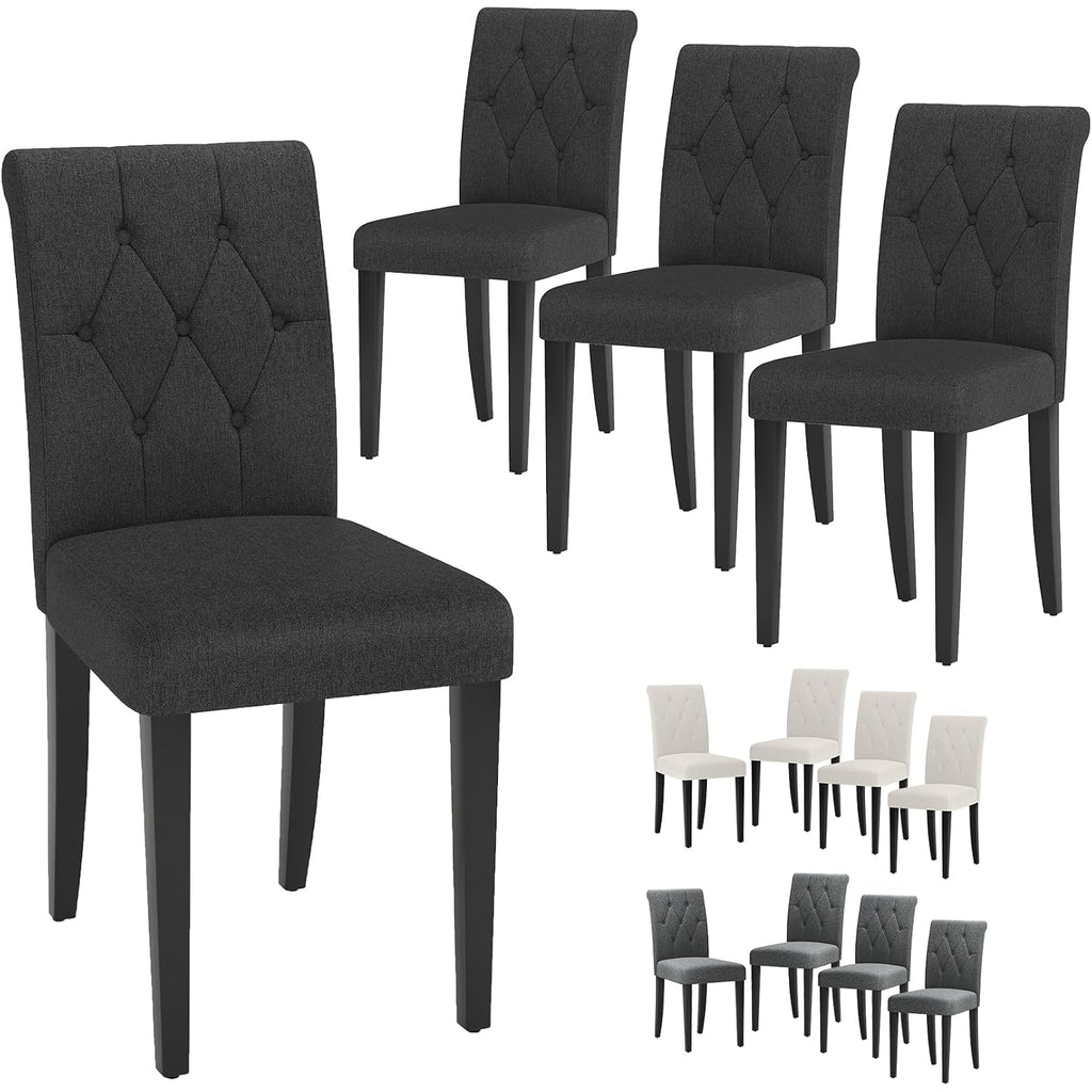 Welzona Upholstered Dining Chairs Set Of 4, Button Tufted Parsons Dining Chair With Solid Wood Legs, Modern Fabric Side Chair For Dining Room/Kitchen/Restaurant/Hotel- Black