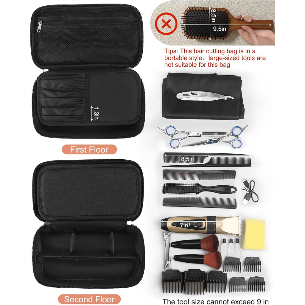 Barber Tool Bag, Hair Clipper Bag Hair Cutting Scissors Storage Bag Shaving Kits Haircut Accessories Organizer Bag Gift For Women (Black)