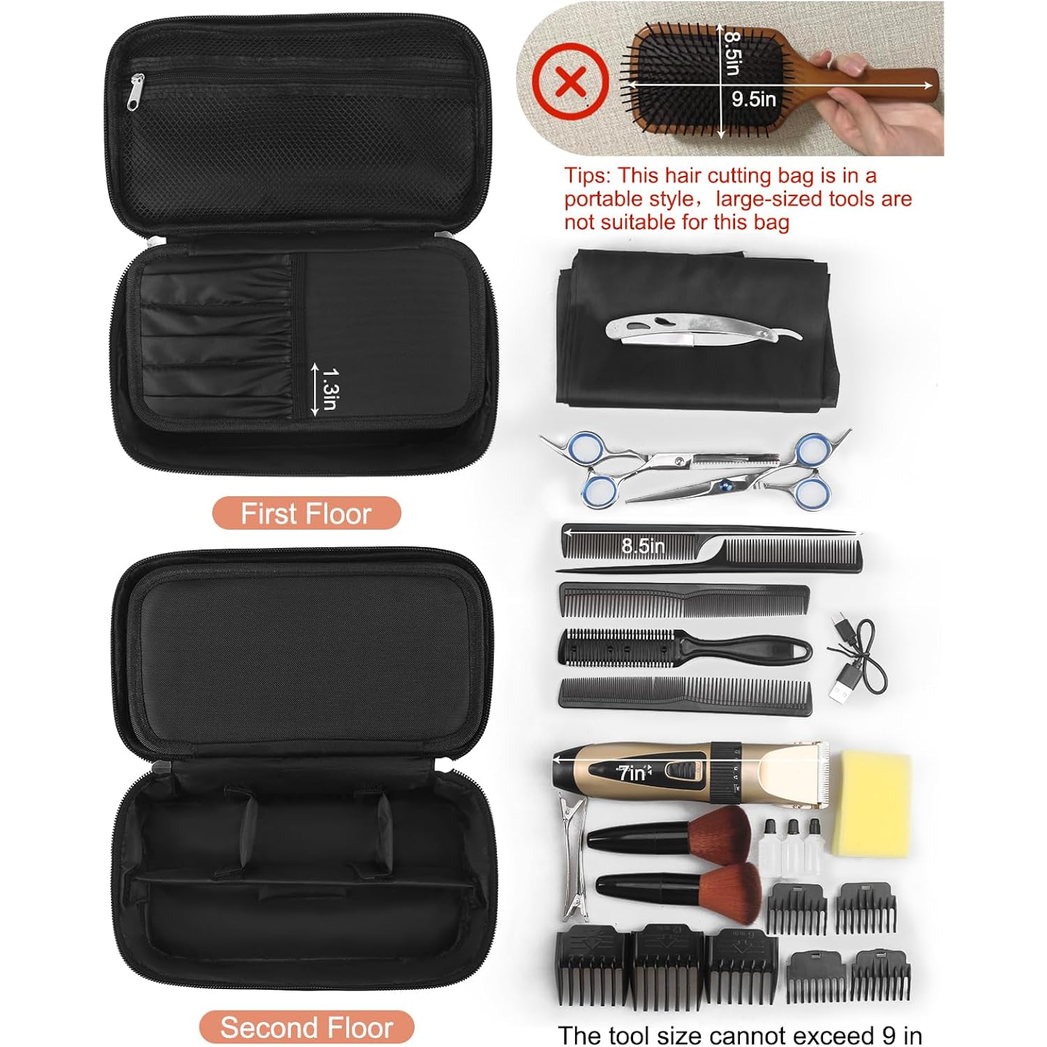 Barber Tool Bag, Hair Clipper Bag Hair Cutting Scissors Storage Bag Shaving Kits Haircut Accessories Organizer Bag Gift For Women (Black)