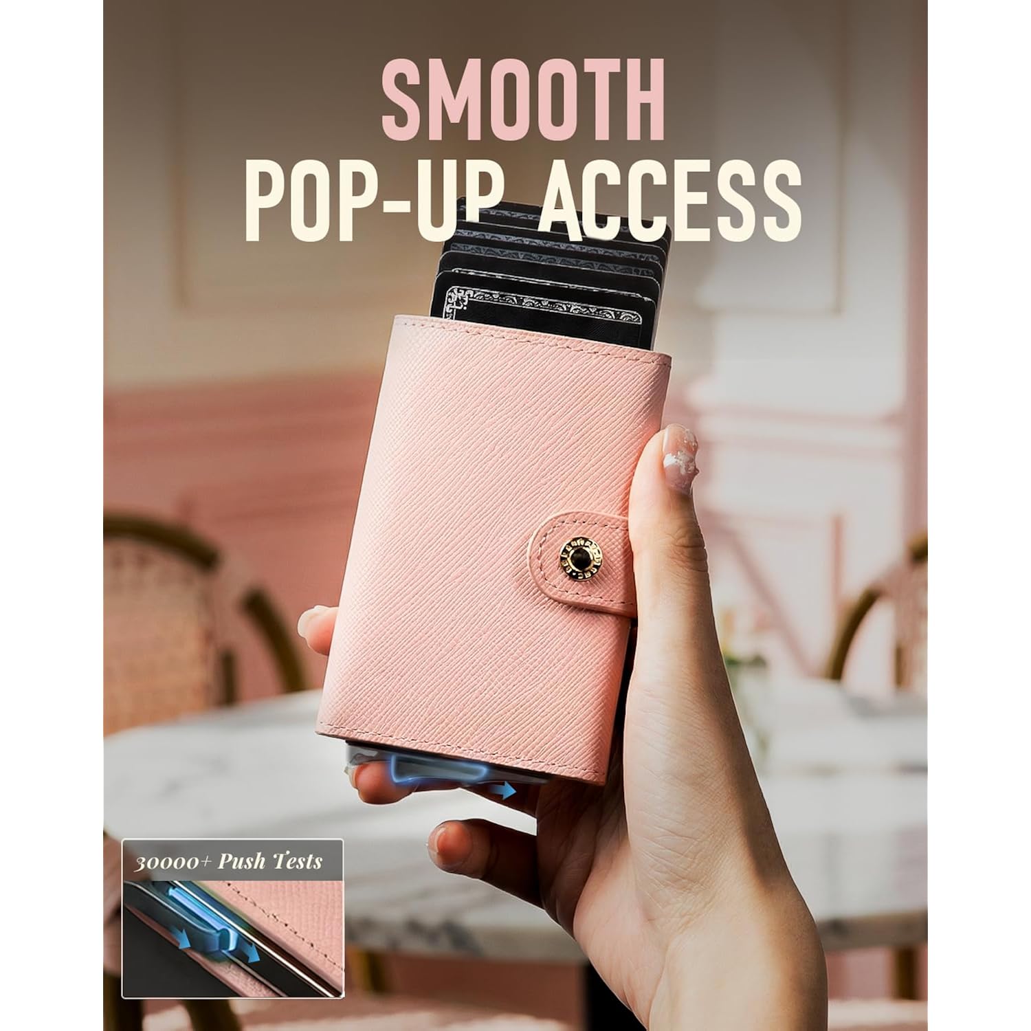 Women Wallet RFID Blocking Wallet for Women, Slim Small Size, Full Grain Leather, Pop up Credit Card Holder, Trifold, Minimalist, Pink Saffiano 9-11 Cards Capacity ID Window Cash Pocket,Gift for Her
