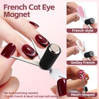 5pcs Cat Eye Magnet Set, 2-in-1 Scissor Shape Nail Magnet Tool create French & V-Shape nail effects, Heart Guide & Cylindrical Magnet for Cat Eye Gel Polish, Nail Art DIY for Home, Salon, Studio
