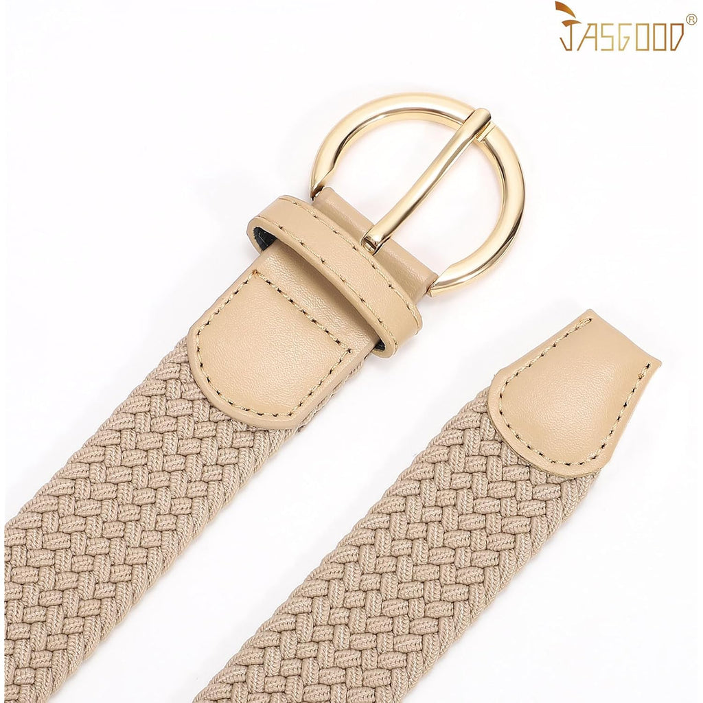 JASGOOD Women Men Braided Woven Elastic Stretch Waist Belt Golf Canvas Fabric Casual Belt for Jeans Pants