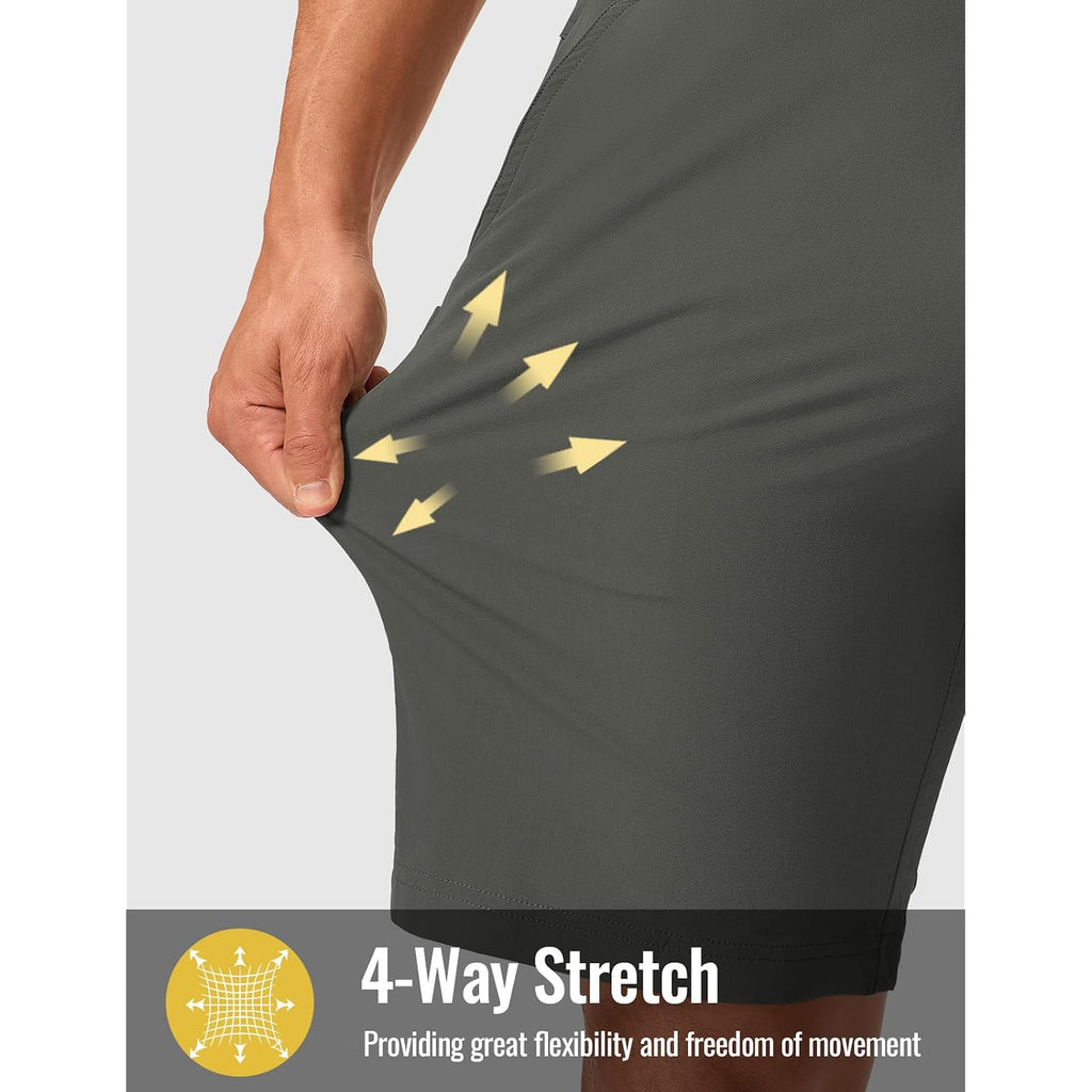 Rdruko Men'S Stretch Golf Shorts 9" Quick Dry Lightweight Elastic Waist Waistband Flat Front Dress Shorts With 5 Pockets