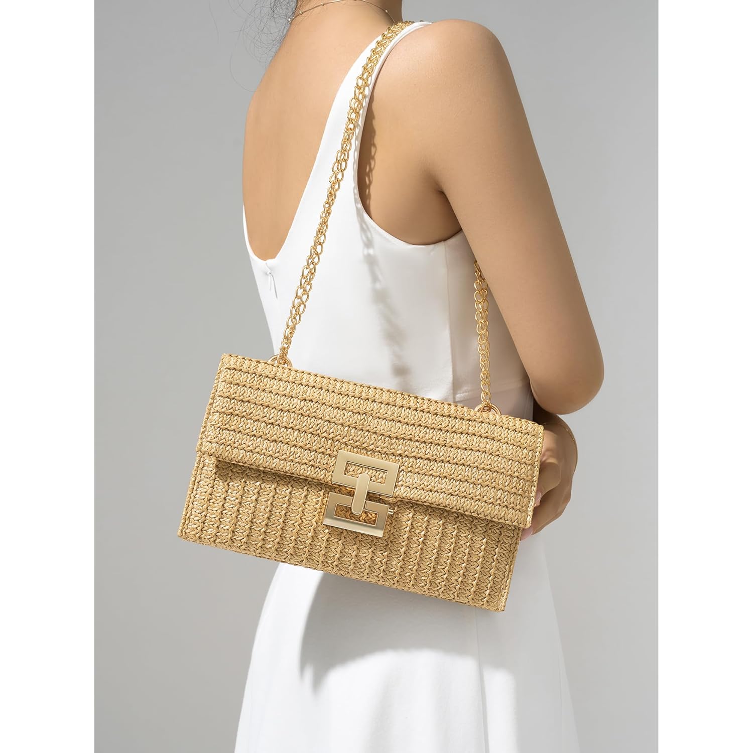 SWEETV CHUNLI Straw Purse Woven Beach Bag Summer Clutch Purse Boho Crossbody Bags for Women Small Raffia Shoulder Bag